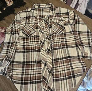 Maurices Womens Plaid Shirt - Brown, Black and White
